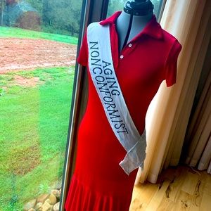 Red Vintage tennis dress size M 90’s slinky fabric below knee